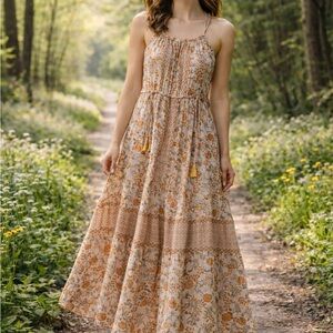 Taylor Boho Floral Maxi Dress | Tassel Tie Waist | Cottagecore Festival
